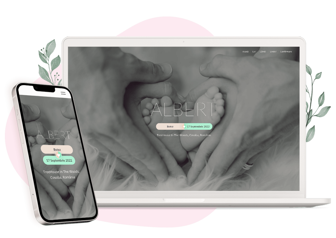 Model invitatie online de Nuntă + botez: Lovely